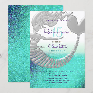 Glitter Mermaid Quinceanera Birthday Invitation