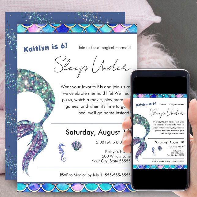 Glitter Mermaid Sleep Under Birthday Party v2 Invitation (Creator Uploaded)