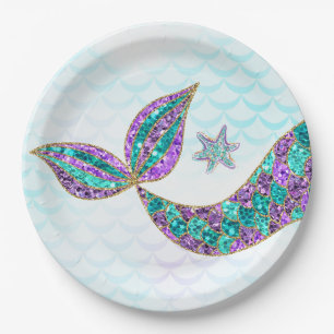 Glitter Mermaid tail Paper Plates, Under the sea Plate