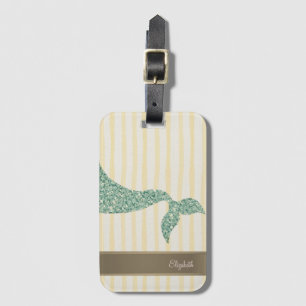 Glitter Mermaid Tail Yellow Stripes Luggage Tag