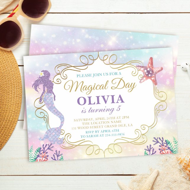 Glitter Mermaid Under The Sea Birthday Invitation (Creator Uploaded)