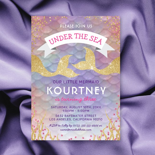 Glitter Mermaid Under the Sea Birthday Party Invitation (Creator Uploaded)