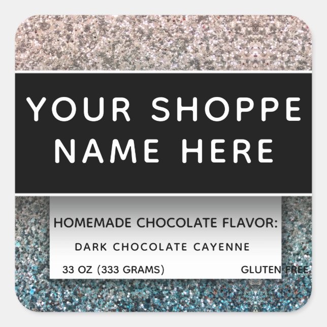 Glitter Modern Elegant Food Container Candle Label (Front)