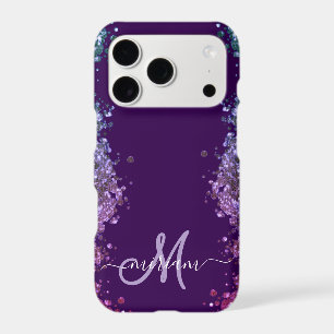 Glitter Modern Monogram Purple Teal Blue Shiny