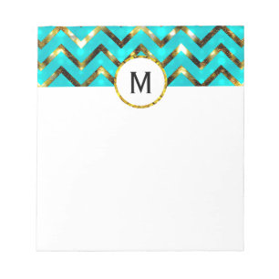 Glitter monogram girly blue gold notepad