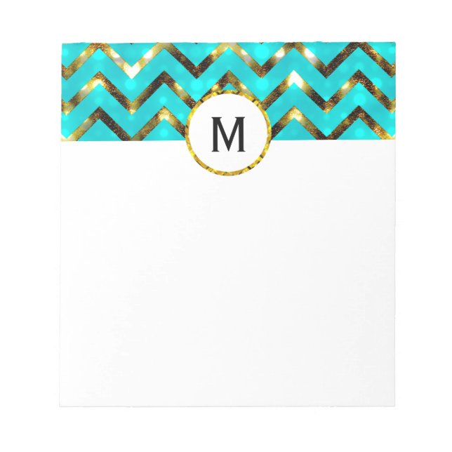 Glitter monogram girly blue gold notepad (Front)