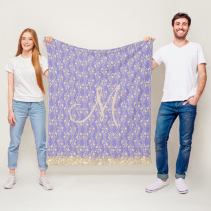 Glitter Monogram Gold Floral on Lavender           Fleece Blanket