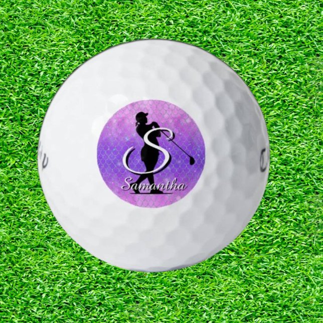 Glitter Monogram purple ocean   Golf Balls (Tee off in style with a splash of sparkle!)