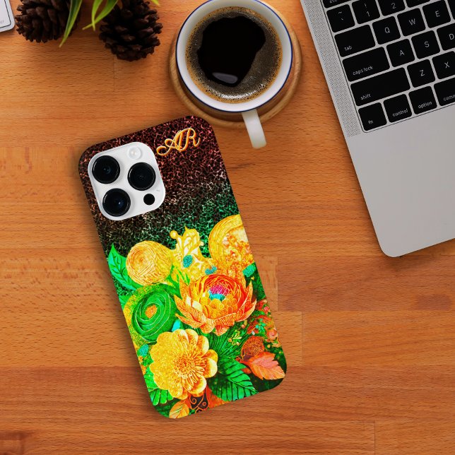 Glitter monogrammed flower bouquet iPhone case (Creator Uploaded)