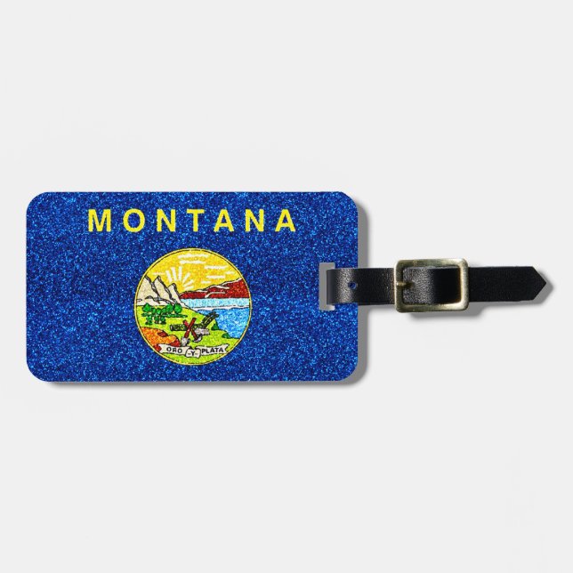 Glitter Montana flag customisable luggage tag (Front Horizontal)