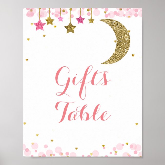 Glitter moon watercolor Gifts Table Sign (Front)