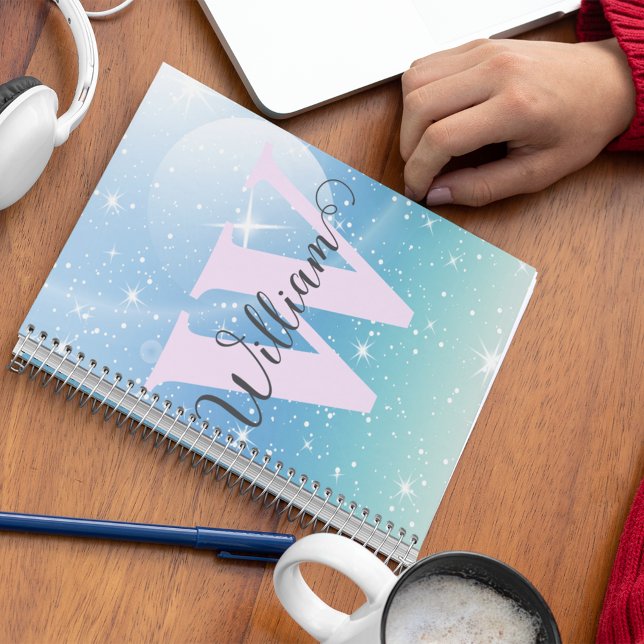 Glitter Moonlight Gradient Sparkles Monogram Name Notebook (Creator Uploaded)