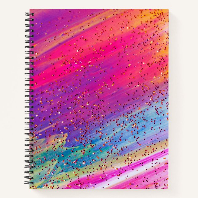 Glitter Multi-colour Rainbow Colourful Pink Notebo Notebook (Front)