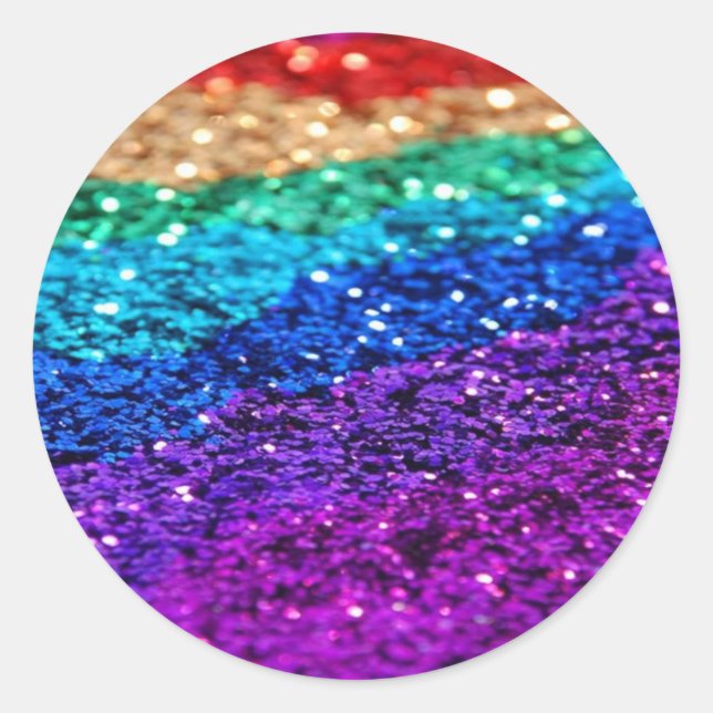 Glitter Multi Coloured Sparkle Purple yellow green Classic Round Sticker (Front)