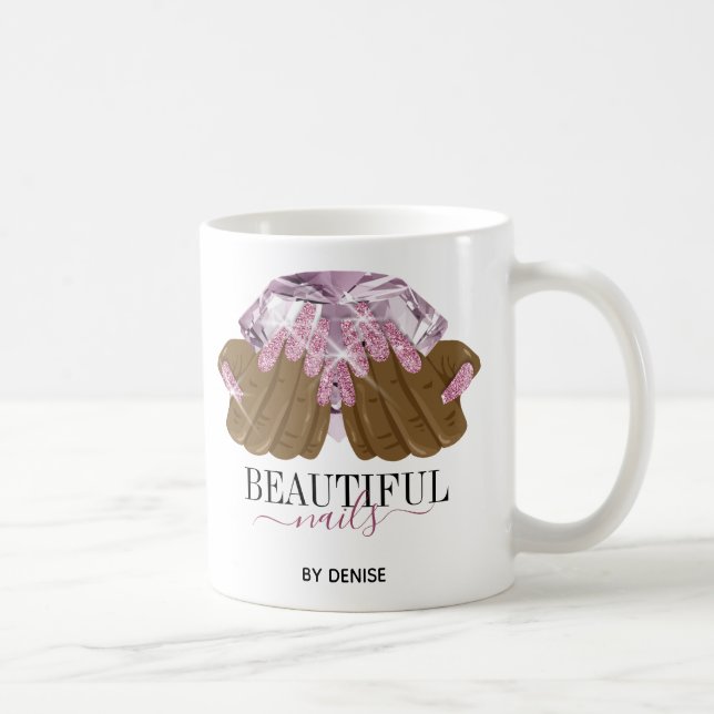 glitter nail salon woman hand nails technician coffee mug (Right)