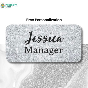 Glitter name work badge sealed sparkle Name Tag