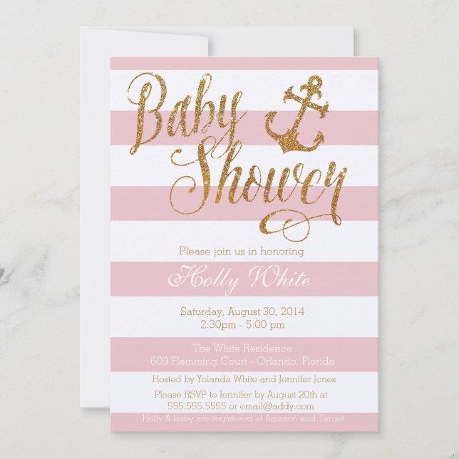 Glitter Nautical Girl Baby Shower Invitation (Front)
