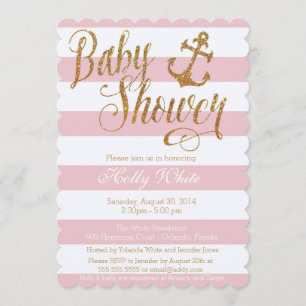 Glitter Nautical Girl Baby Shower Invitation II