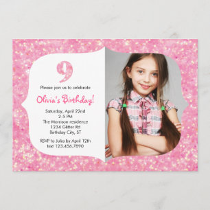 Glitter Nineth Birthday Invitation
