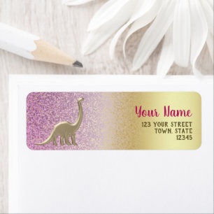 Glitter Ombre Pink & Gold Dinosaur Return Address Label