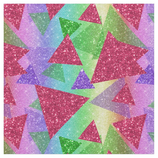 glitter ombre rainbow faux metallic triangles fabric (Close Up)