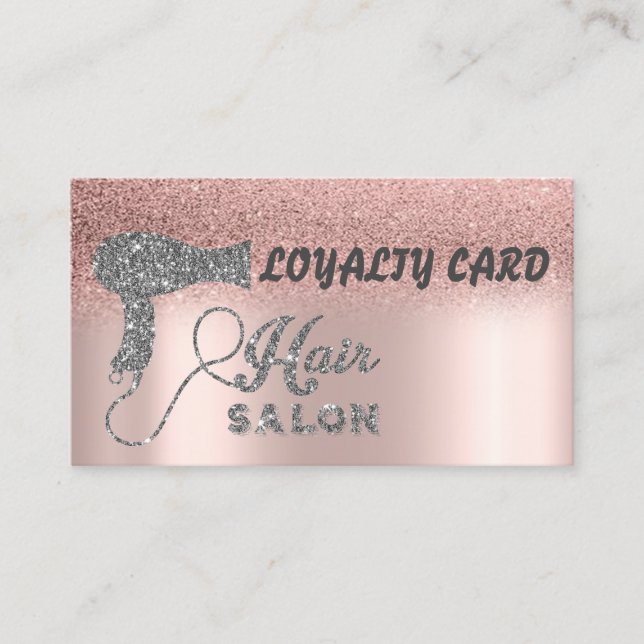 Glitter Ombre Rose Gold Hearts,Hairdryer Loyalty Card (Front)