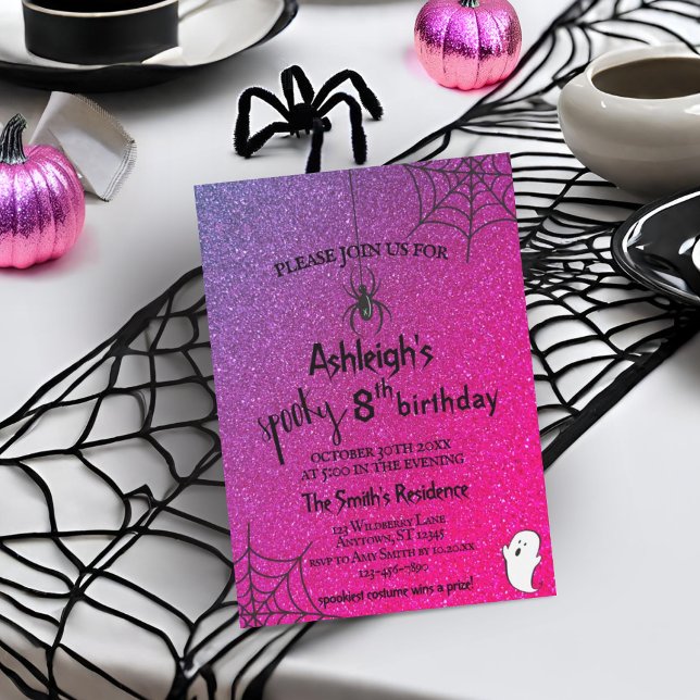 Glitter Ombre Spider Glam Halloween Birthday Invitation (Creator Uploaded)