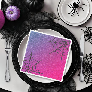 Glitter Ombre Spider Web Teal Pink Purple Napkin