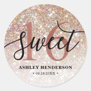 Glitter Ombre Sweet 16 Birthday Classic Round Sticker