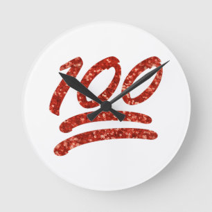 glitter one hundred emoji round clock