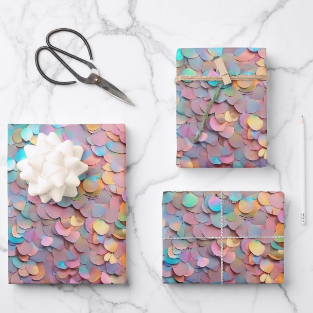 Glitter Opal Holographic Modern Collection Wrapping Paper Sheet (Front)