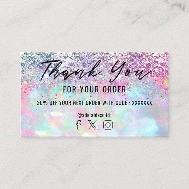 glitter opal thank you business card (Front)