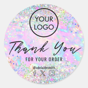 glitter opal thank you classic round sticker