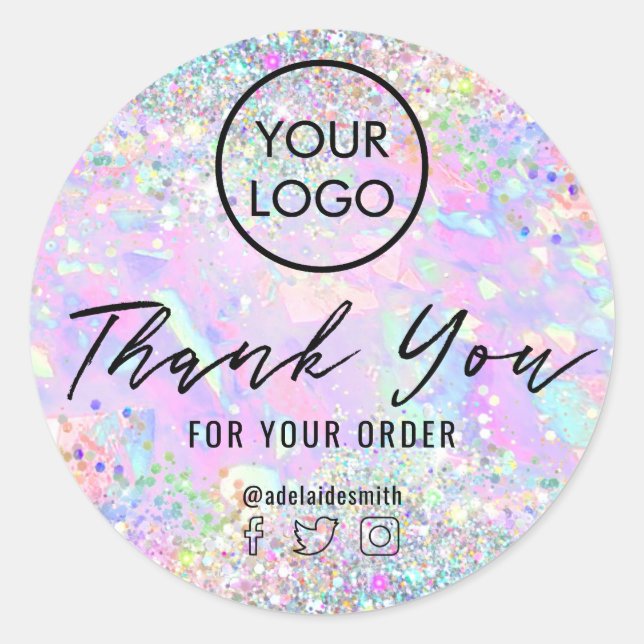  • glitter opal thank you classic round sticker (Front)