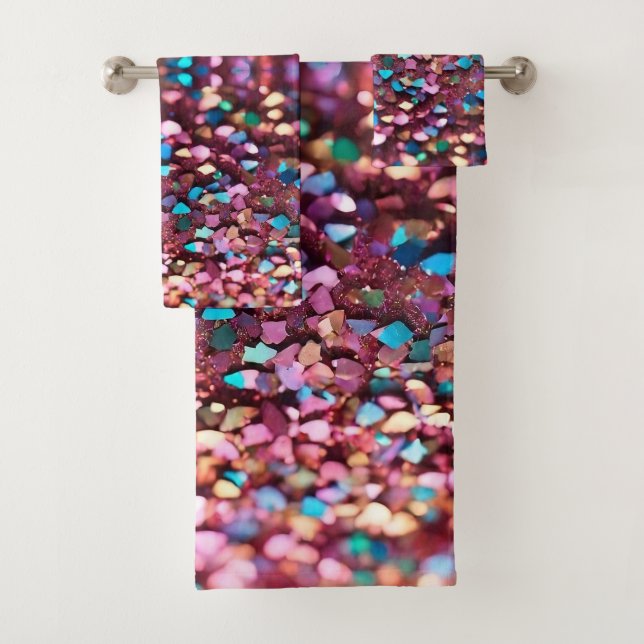Glitter Opal Trendy Holographic Collection Bath Towel Set (Insitu)