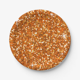 GLITTER   orange Paper Plate