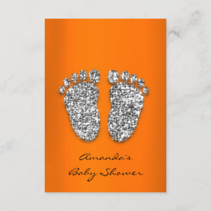 Glitter Orange Silver Baby Boy Girl Shower Feet Invitation