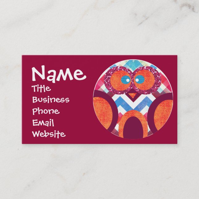 Glitter Owl Chevron Business Cards (Front)