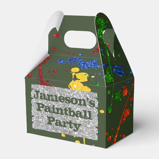 Glitter Paintball Party Custom Name Favour Box (Front Side)