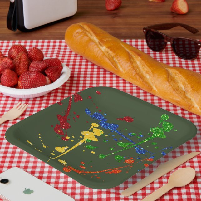 Glitter Paintball Party Paint Splatter Paper Plate (Picnic)