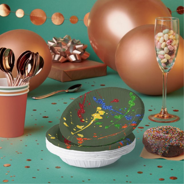 Glitter Paintball Party Paint Splatter Paper Plate (Multi)