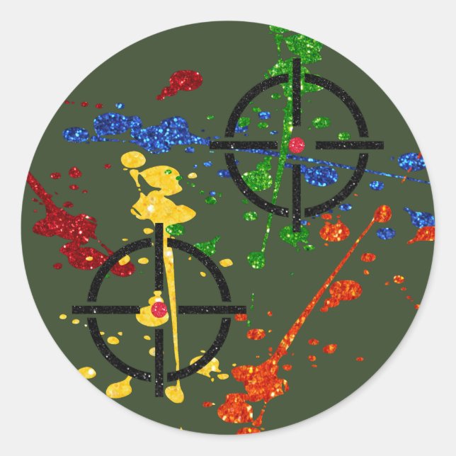 Glitter Paintball Party Targets Classic Round Sticker (Front)