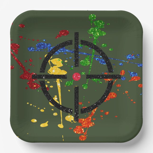 Glitter Paintball Party Targets Paper Plate (Front)