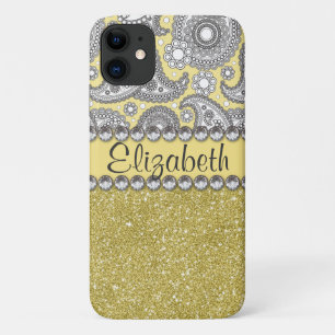 Glitter Paisley Rhinestone Print Pattern iPhone 11 Case