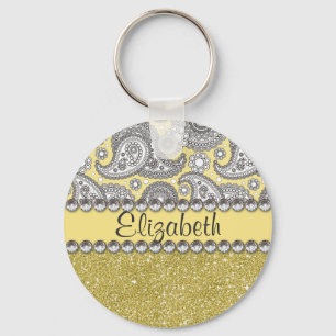 Glitter Paisley Rhinestone Print Pattern Key Ring