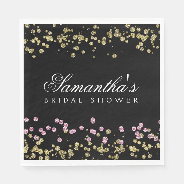 Glitter party rose and gold bridal shower napkin (Front)