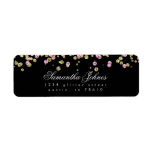 Glitter party rose and gold return address label