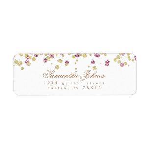 Glitter party rose and gold return address label