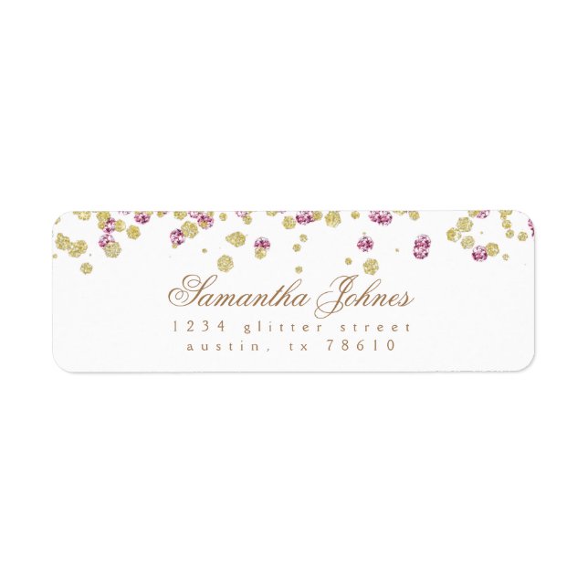 Glitter party rose and gold return address label (Front)