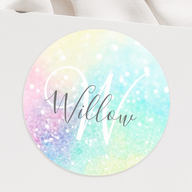 Glitter Pastel Bokeh Girly Colourful Pattern Classic Round Sticker (Creator Uploaded)